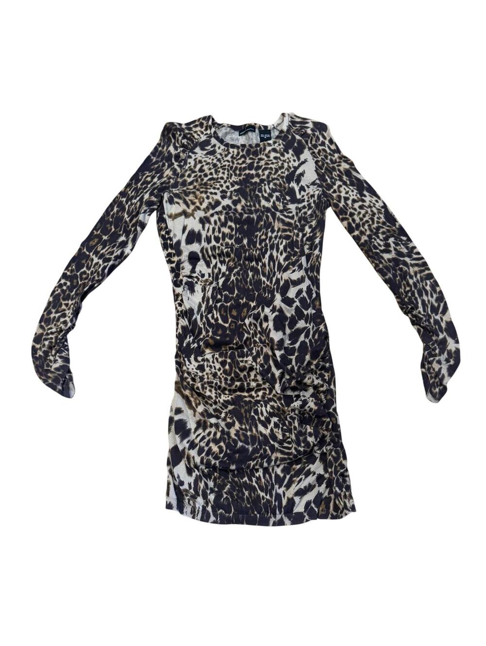 Y2K animal print Mini Sweater Dress Ruched Leopard VS Medium 100Cotton